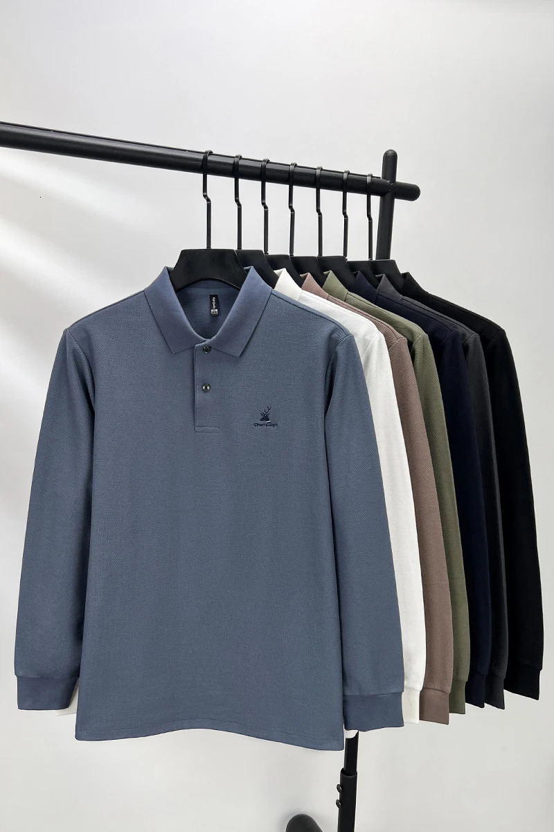 100 pure cotton long sleeved mens polo shirt with automatic fashion deer head exquisite embroidery soft and comfortable Ts 250411