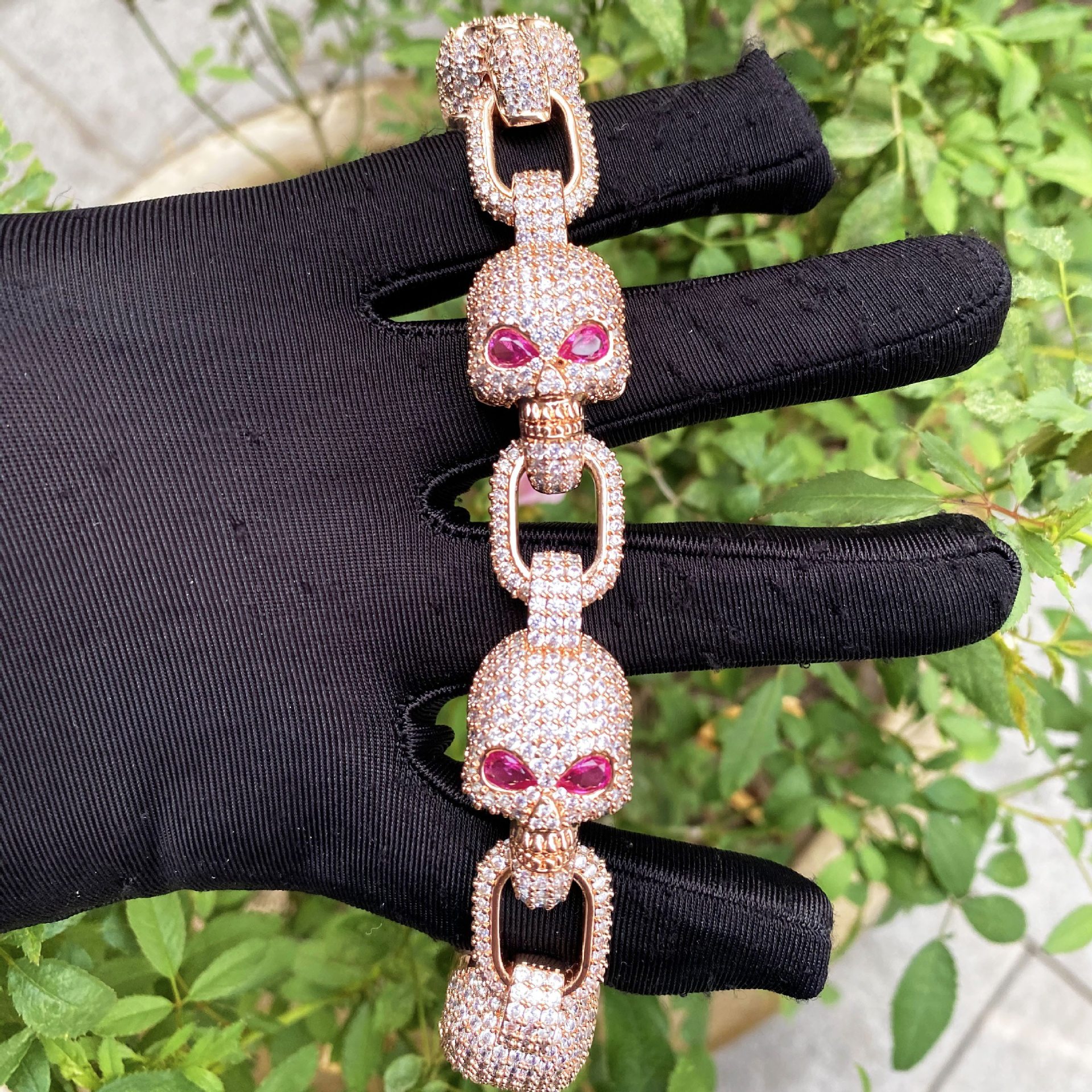 Hip Hop Skeleton Cuban Chain Bracelet Bangel TopBling 5A Cubic Zircon Men Rap Jewelry