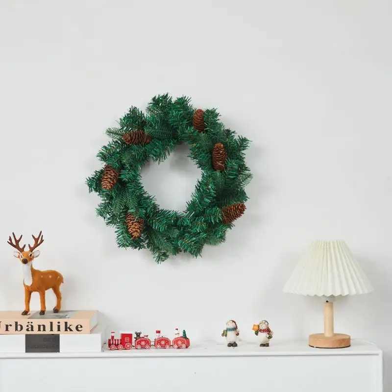 1Pcs 30/40cm New Green Christmas Decoration Wreath Encrypted PVC Ordinary Leaf Simulation Wreath Door Hanging Christmas WreathM251115