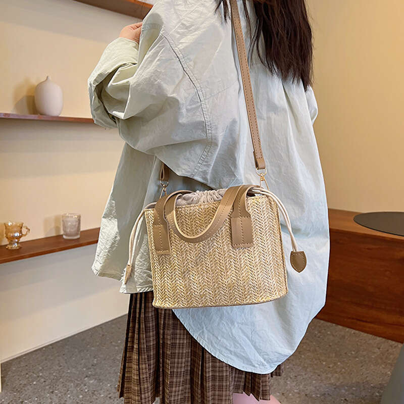 Handmade Beach Bag Korean Instagram Woven Handbag Summer New Leisure Vacation Women's Vegetable Basket Single Shoulder Contrast Color Crossbody B