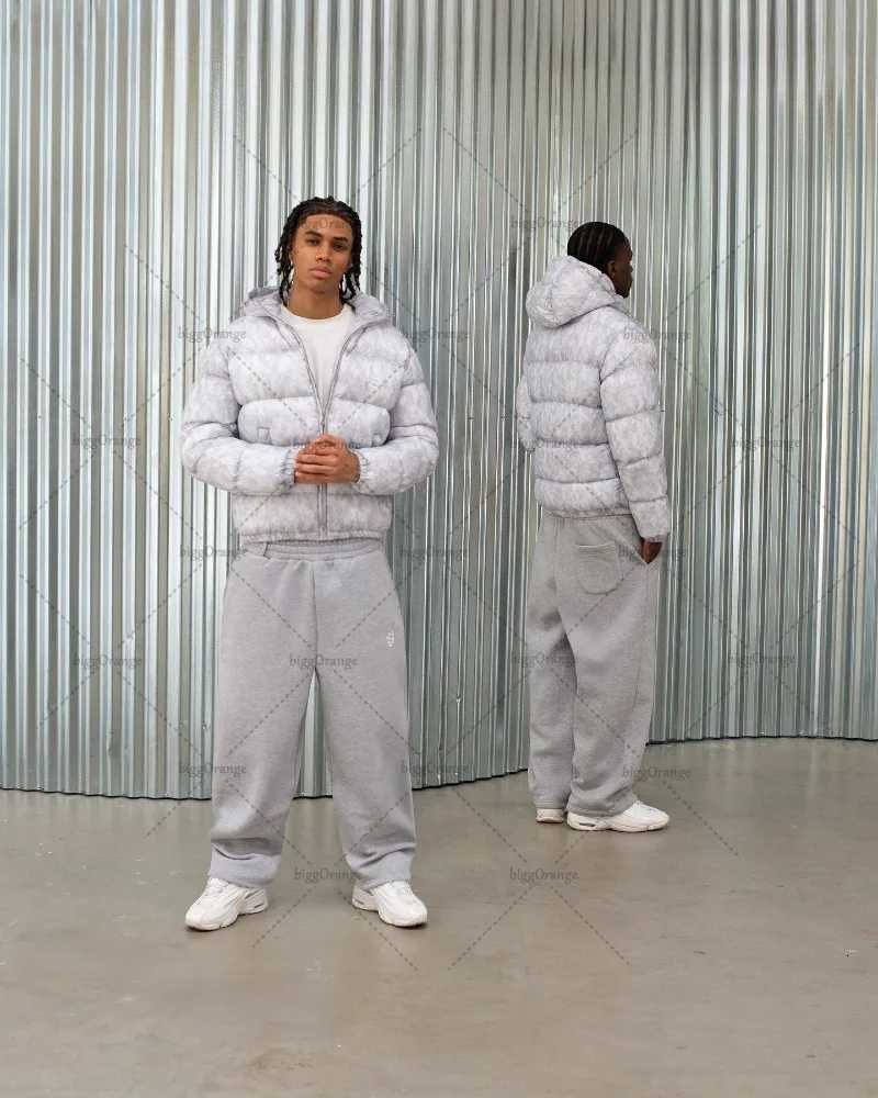 2025 Trendy High Street Retro Casual Solid Color Zipper Coat Street Hip-Hop Streetwear Men Harajuku Gray Camouflage Warm Jacket M251115