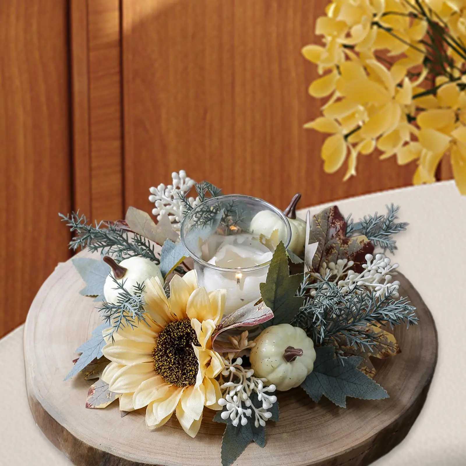 Candle Ring Decorative Centerpieces Fall Garland Thanksgiving Wreath for Living Room Dining Room Holiday Tabletop FarmhouseM251115