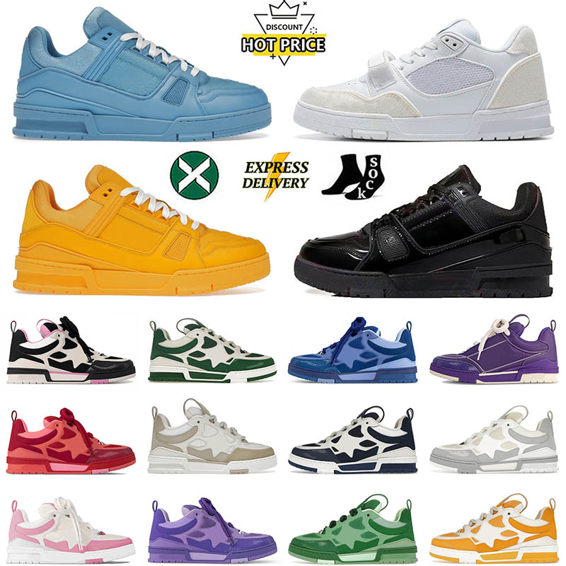 Original Fashion Designer Skate Outdoor Shoes Athletic Skates Runners Sneakers Women Men Calfskin Embossed Triple Black White Purple Brown Flats Comfort Trainers