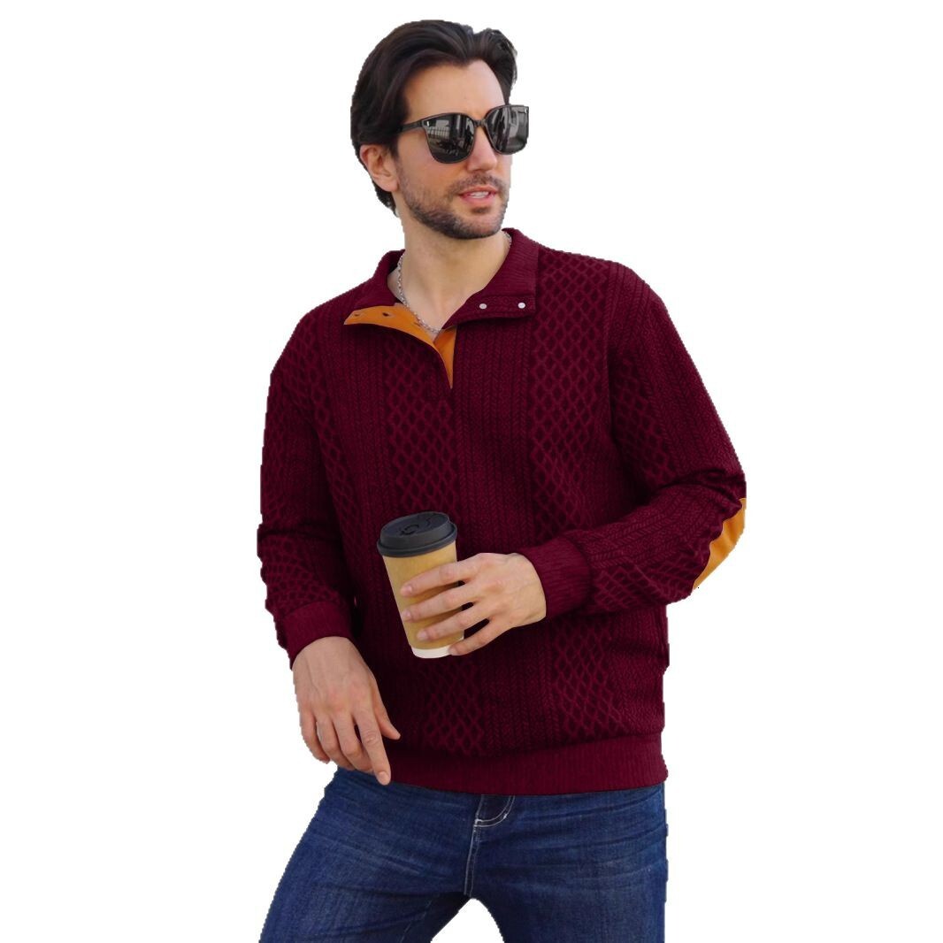 2025 hot selling spring and autumn European men's outdoor casual stand collar long sleeved jacquard knitted pullover sweatshirt