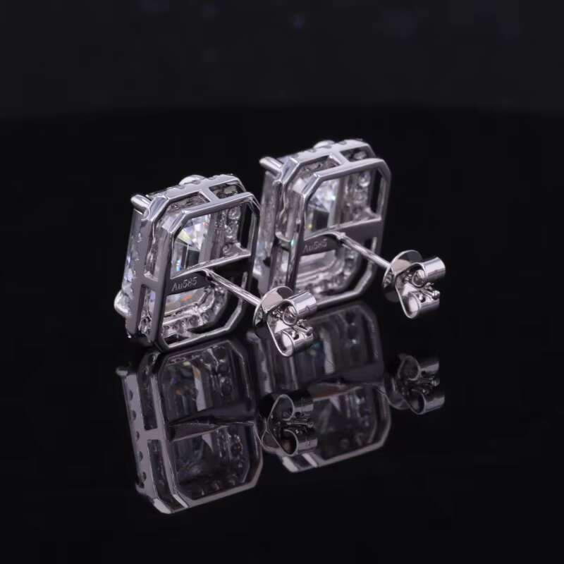 Starsgem Emerald Cut Lab Diamond 14K White Gold Earrings D VVS2 Lab Grown Diamond Gold Earrings