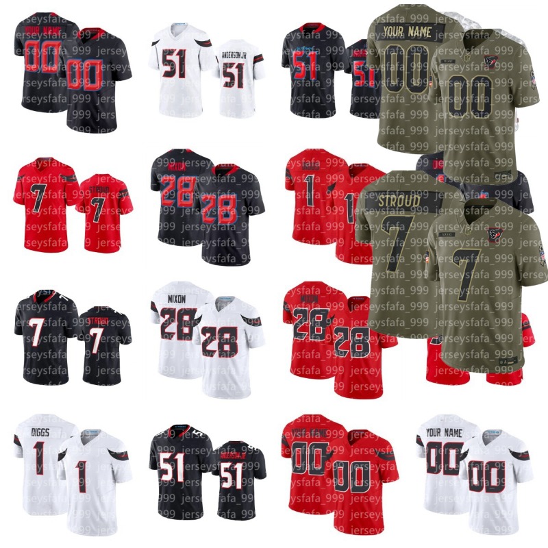 Men NFL Texans C.J. Stroud Azeez Al-Shaair Calen Bullock Danielle Hunter Dare Ogunbowale John Metchie III Kaimi Fairbairn Cade Stover Patterson Football Jersey