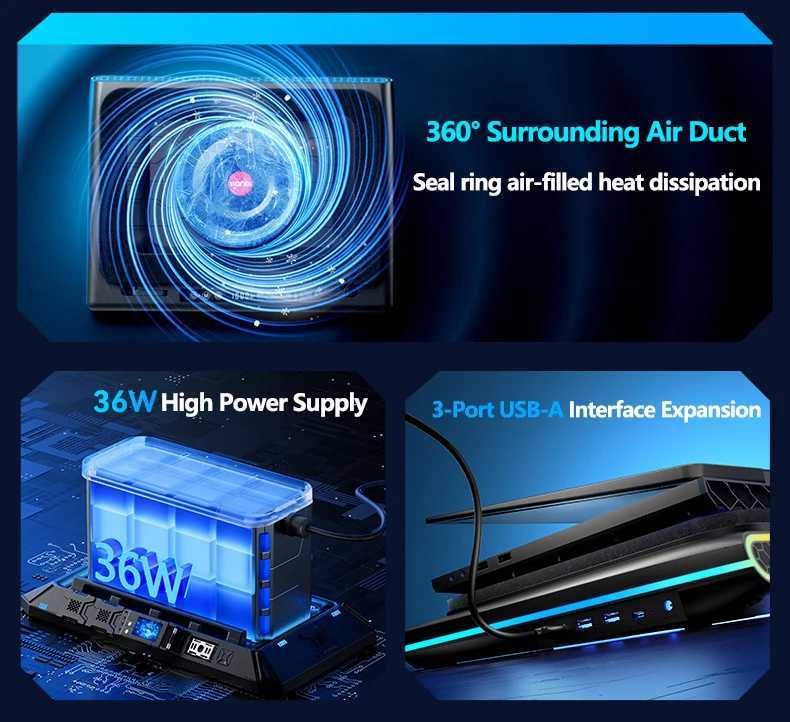 V12 RGB Gaming Laptop Cooler with 55-inch Powerful Turbine Fan 156-21 inches Adjustable Speed Touch Control LCD ScreenM251115