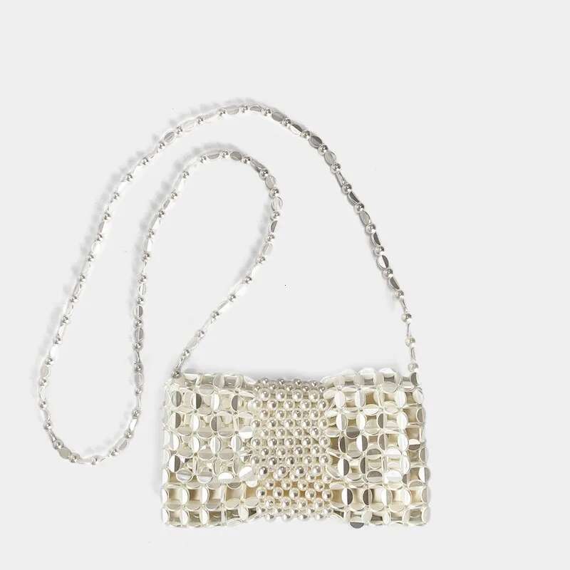 New Niche Design Gold Chain Mobile Phone Zero Wallet Women's Handmade Beaded Woven Crossbody Bag Lady Handbags