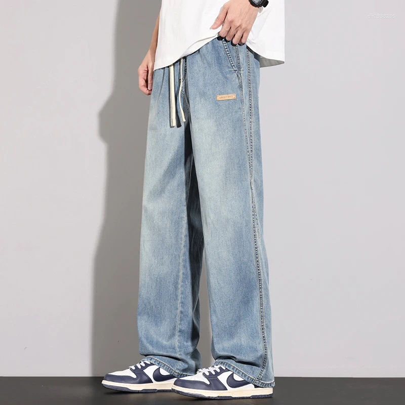 Men's Jeans Summer Thin Casual Comfortable Stretch Waist Lyocell Fabric Fashion Korean Soft Trousers Male Vintage Denim Pants