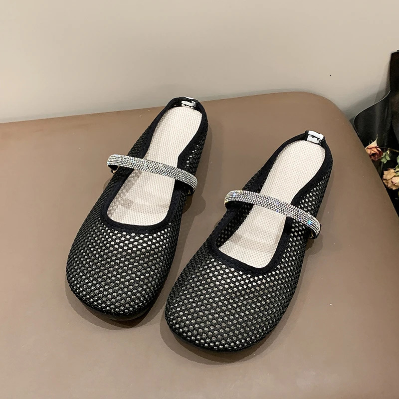 Ladies Baotou Half Slippers Autumn Round Head Shallow Mouth Mesh Breathable Soft Bottom Sandals 250411