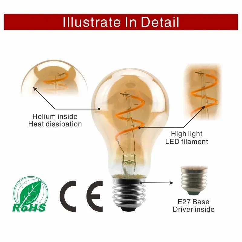 E14 E27 Retro LED Spiral Filament Light Bulb 4W Warm Yellow 220V C35 A60 T45 ST64 T185 T225 G80 G95 G125 Vintage Edison Lamp C251115