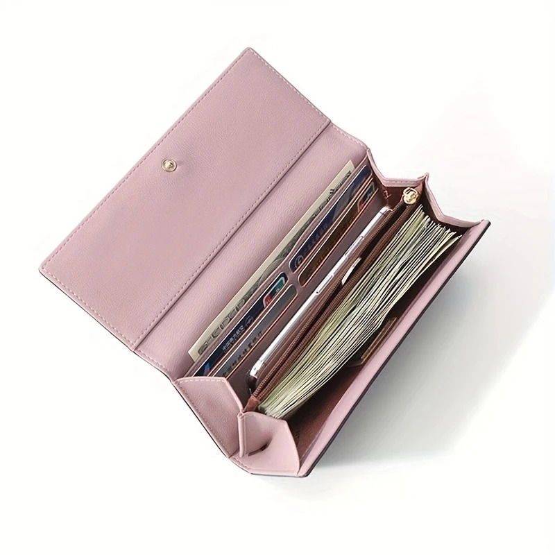 Simple Womens Leather Wallet Clutch Womens Long Wallet Womens Wallet Clip Card Clip 250410