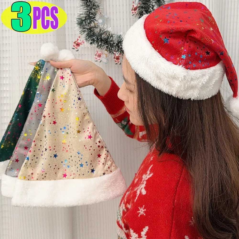 Christmas Hot Stamping Colored Star Hat Sparkling Deer Antler Bow Santa Claus Hats for Adult New Year Gift Christmas Party Decor Y251115