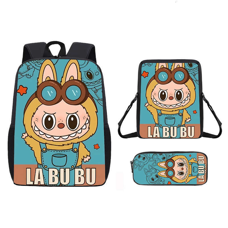 New printed Labubu three piece set cartoon rabbit student backpack shoulder bag pencil case for boys and girls