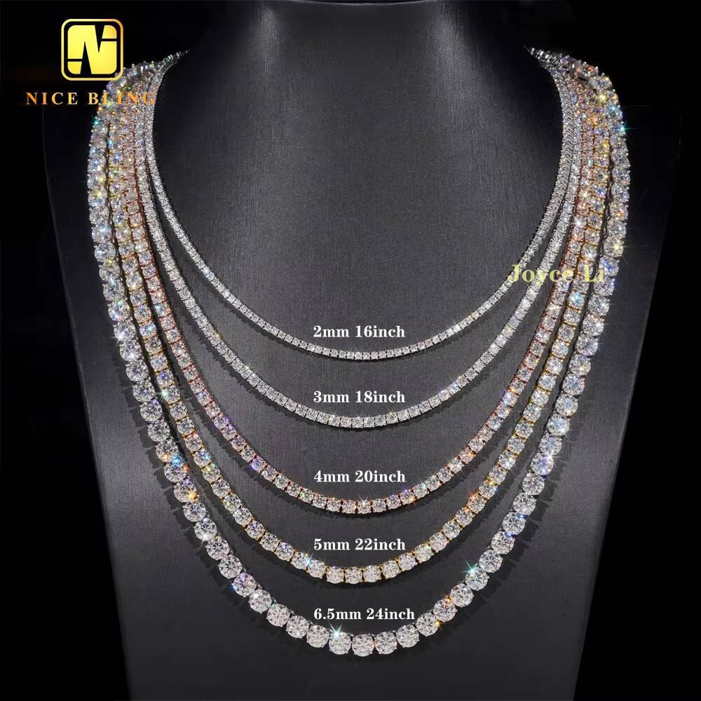 Hot Sale Fashion Tennis BraceletNecklace VVS Moissanite 2MM-65MM Tennis Link 925 Silver Pass Diamond Tester Tennis Necklace