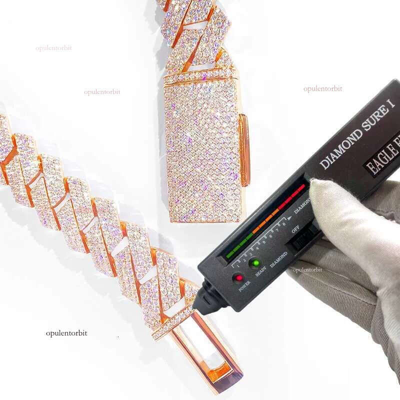 Elegant Men's Cuban Chain Necklace Featuring Real Moissanite Stones Secure Sterling Silver with Shiny Gold Overlay