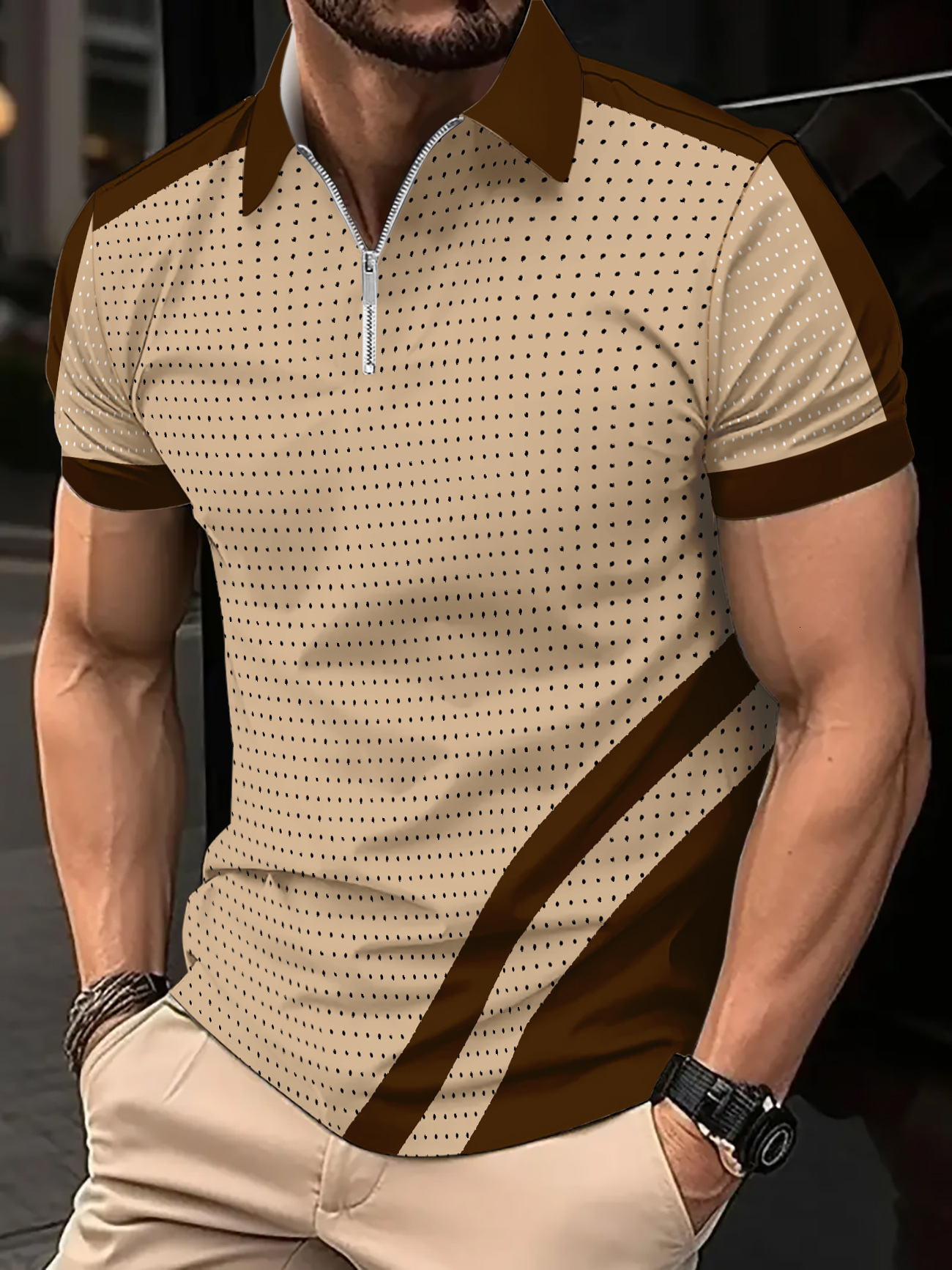 Summer fashion 3D printed breathable quick drying color blocked mens polo shirt sports polo shirt