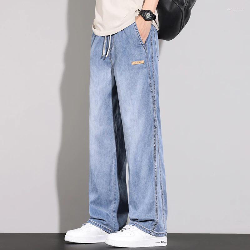 Men's Jeans Summer Thin Casual Comfortable Stretch Waist Lyocell Fabric Fashion Korean Soft Trousers Male Vintage Denim Pants