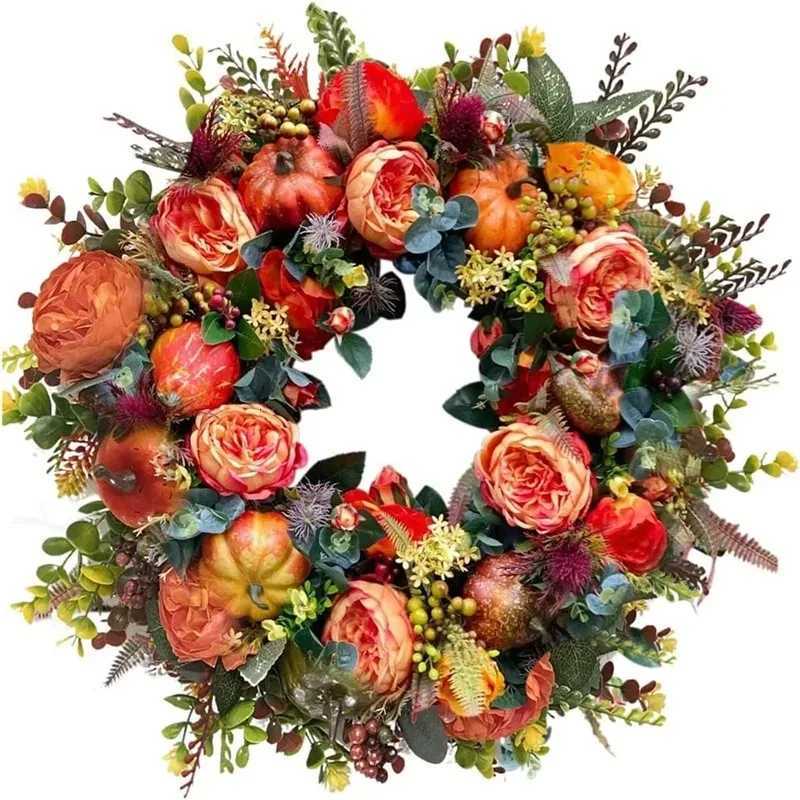 30/40cm Autumn Round Wreath Decorative Artificial Fall Halloween Pumpkin Wreath Festival Theme for Harvest Festival DecorM251115