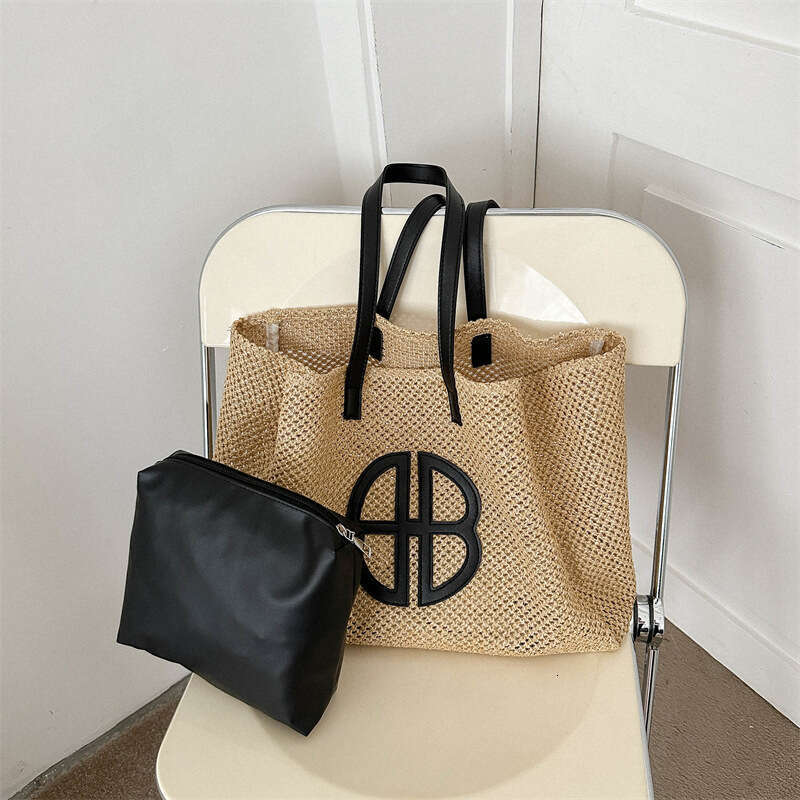 Handmade Beach Bag 2023 Xiaoqing New Contrast Grass Woven Fashion Instyle Trendy Women's Shoulder Bag Handbag Kq2