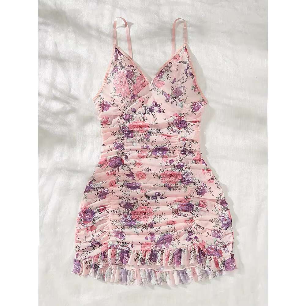 Factory Wholesale Sexy Satin Pamas Custom Ral Print Summer Night Dress