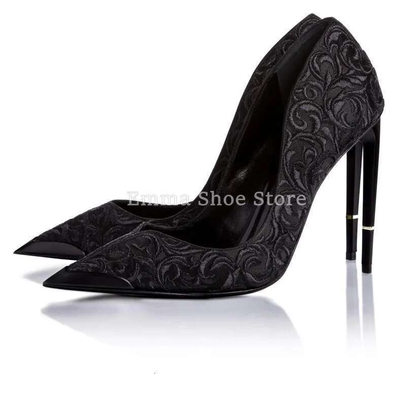 2024 Roman Embroidery Pointed Toe Stiletto High Heel Women's Pumps Gold Designer Versatile Dress Banquet Wedding Shoes