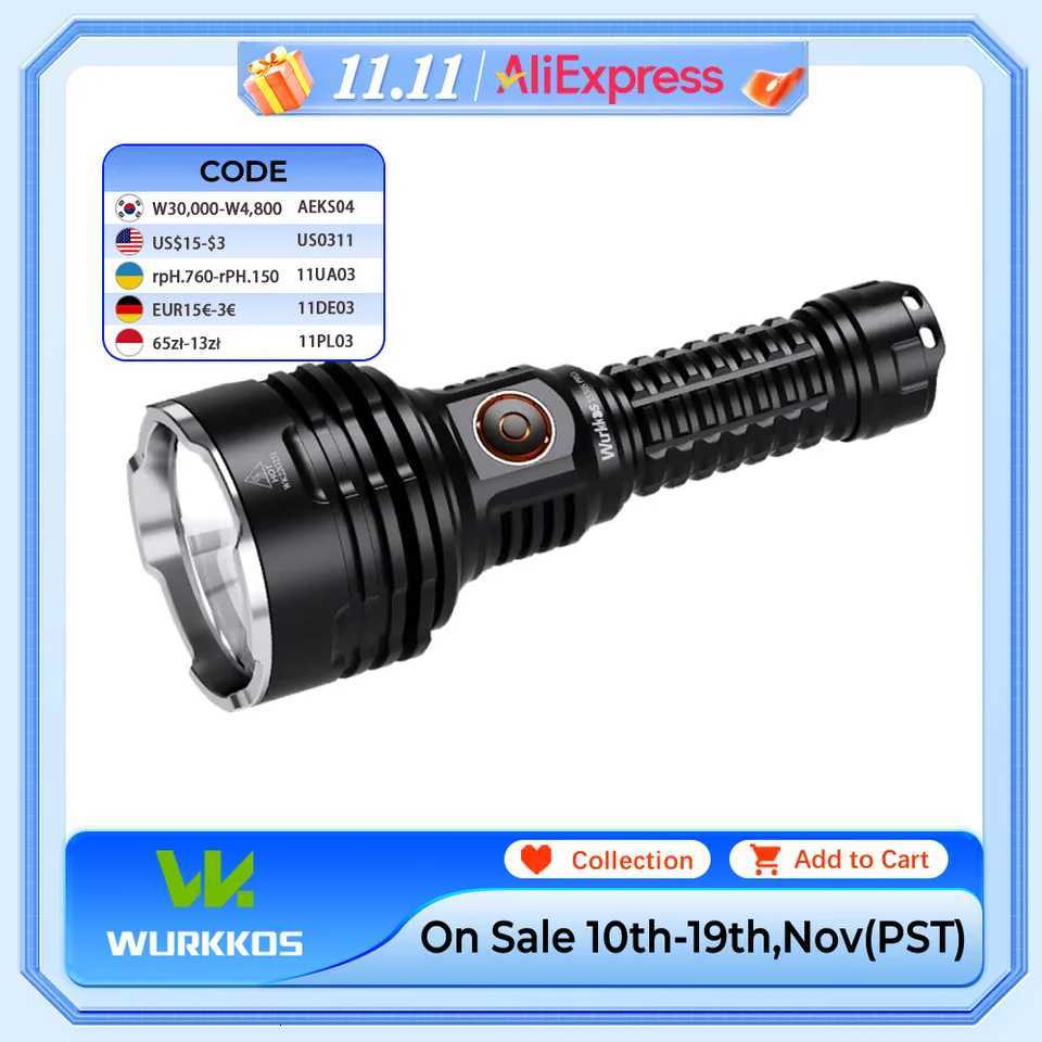 Wurkkos TS30S Pro 21700 Rechargeable Tactical Flashlight LED USB-C 6000Lm Torch MAX 1086M Stainless Bezel Anduril 2 Power Bank Z251115