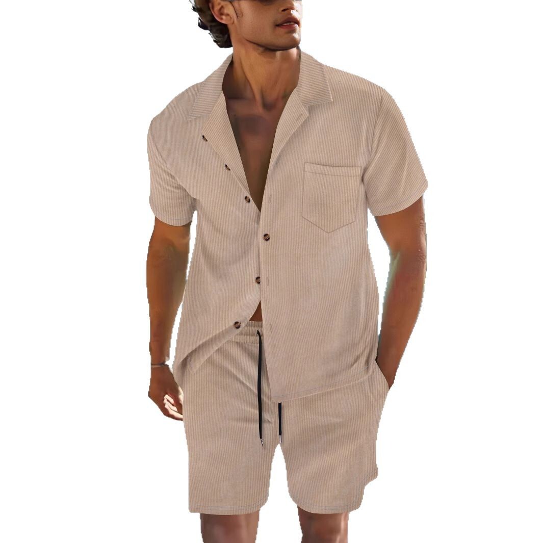 Mens short sleeved Cuban collar shirt summer thin suit casual sportswear summer shorts shirt
