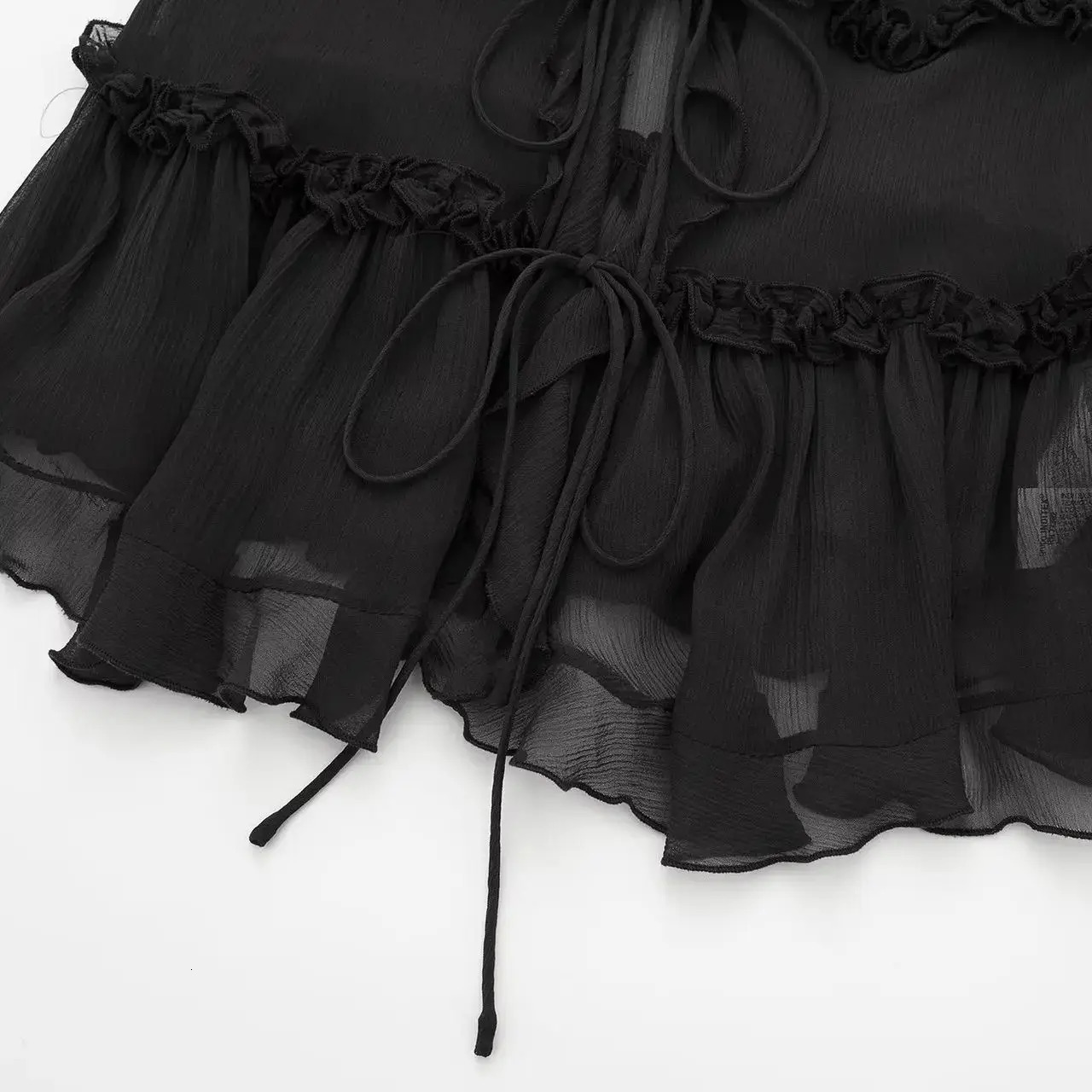 ZBZA Womens Layered Sexy Camisole Top Lace-up Hollow Spaghetti Strap Backless Ruffled Hem Solid Holiday Tops Summer Chic Shirt 250415