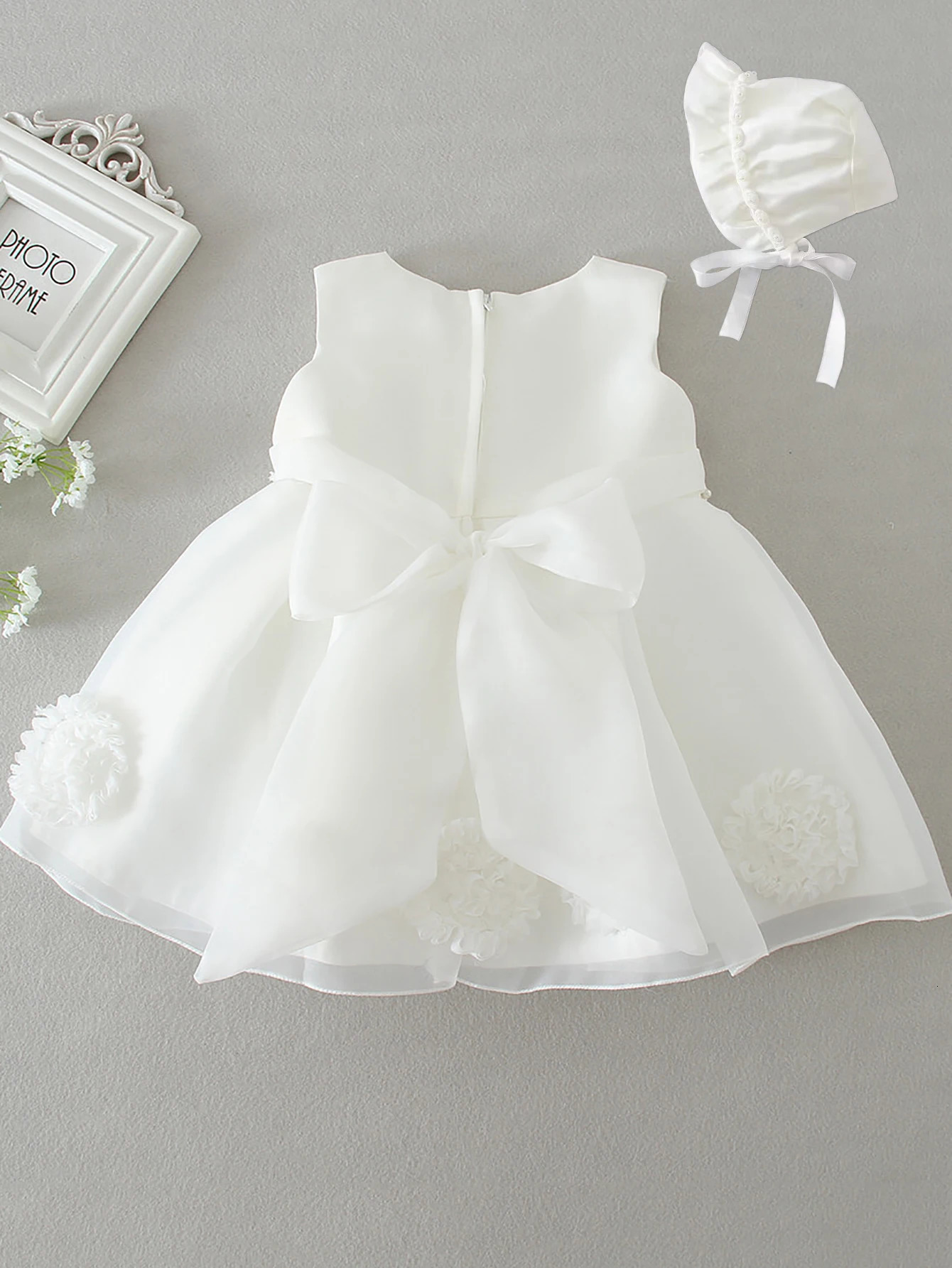 Baptism Dress with Hat born Girls Princess Birthday Party White Baby Dresses Fancy Frock Tutu Dress for Christening 250415