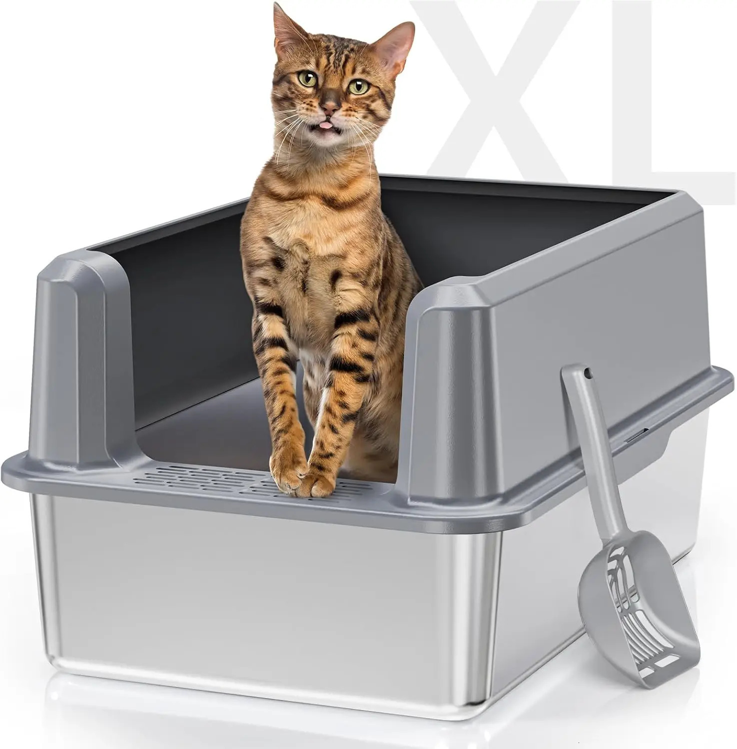 Enclosed Stainless Steel Cat Litter Box with Lid Odorless XL Metal Litter Box for Big Cats Extra Large Kitty Litter Box 250414