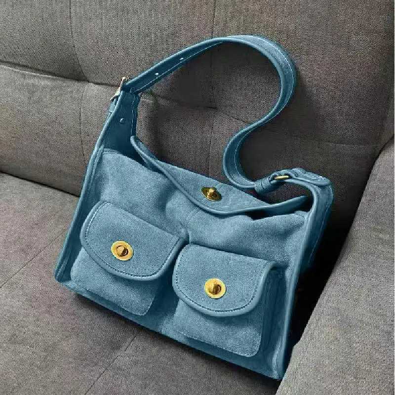 Suede Shoder Bag Creative Double Pocket Underarm Bag Vintage Wens Bag Large Capacity Cmuter Bag Adjustable Handbags H251115
