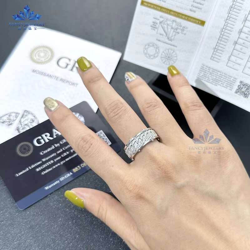 New Arrival Mens 8mm Hip Hop Ring Rapper Jewelry Cuban Style with Ice Out Moissanite Unique Gift Ring