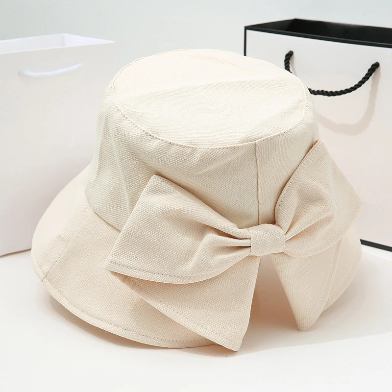 Womens fisherman hat bow bucket hat high-quality summer hat Sunbonnet hat outdoor UV barrier 250409