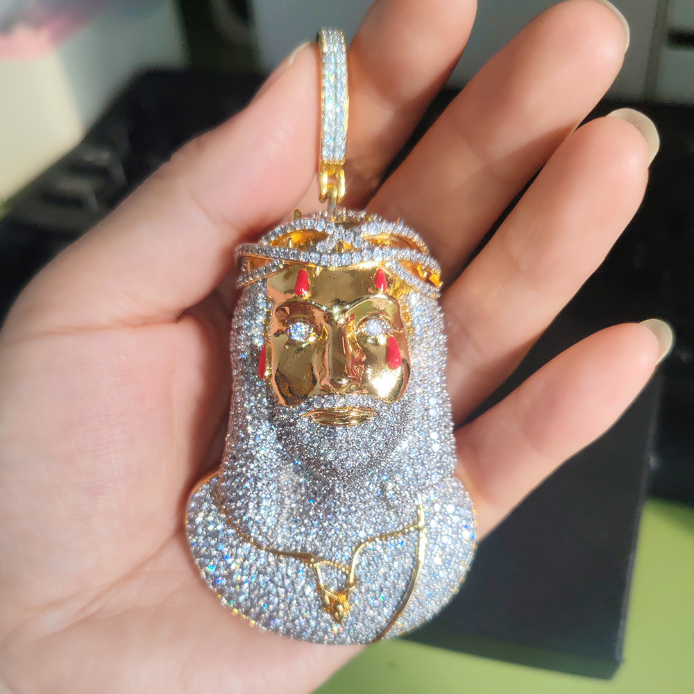 Hip Hop Exaggerated Personality Jesus Pendant Necklace 5A Zircon 18k Real Gold Plated Jewelry