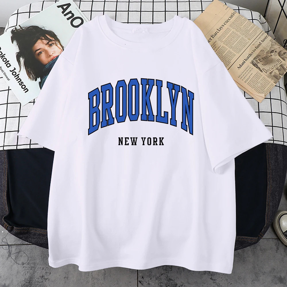 Brooklyn York Blue Women Tshirt Street Hip Hop T Shirt Sport Soft Cotton Clothing Plus Size Loose T Shirt Clothing 250415