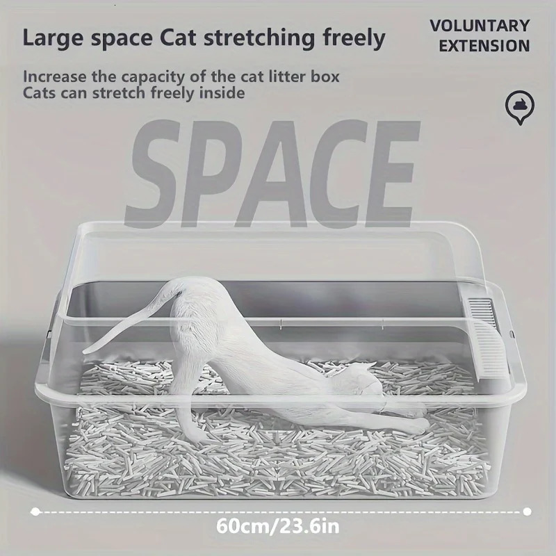 KEMORELA EXtra Large Stainless Steel Cat Litter Box with Lid -Enclosed High-Sided Odor Resistant Leak-Proof Includes Scoop 250414