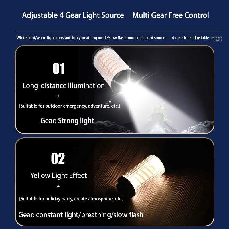 Outdoor Retro LED Camping Lamp 2600mAh Rechargeable Flashlight 4 Lighting Portable Home Adventure Tent Emergency Light With Hook M251115