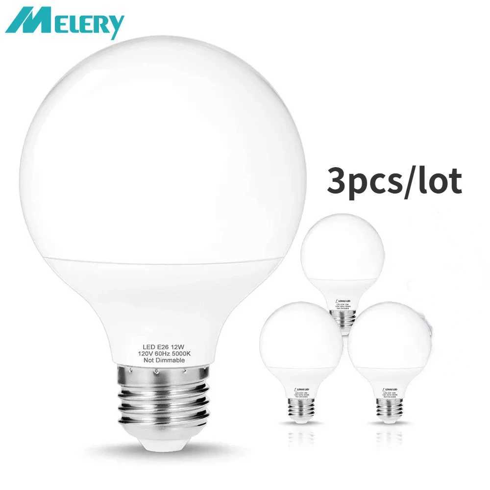 Melery E26 LED Light Bulb Daylight 5000k Equivalent 100W Incandescent G80 Halogen Globe Shape Screw Lamp 950 Lumens Vanity 3Pack C251115