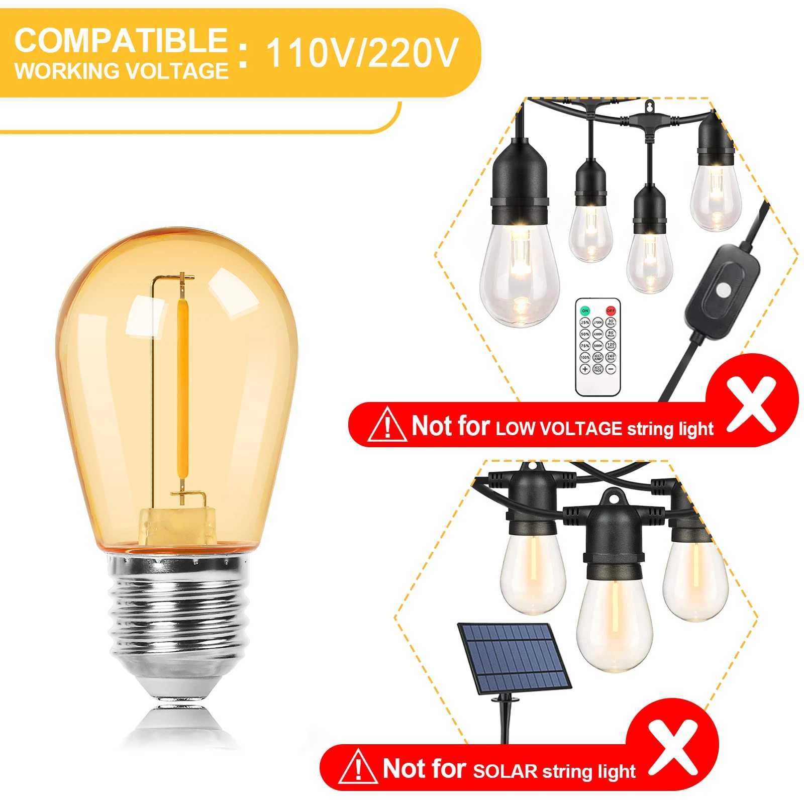 15Pack S14 1W Amber Plastaic Led Edison Light Bulbs Shatterproof E27 Screw Base Dimmable Outdoor String Light Replacement Bulb C251115