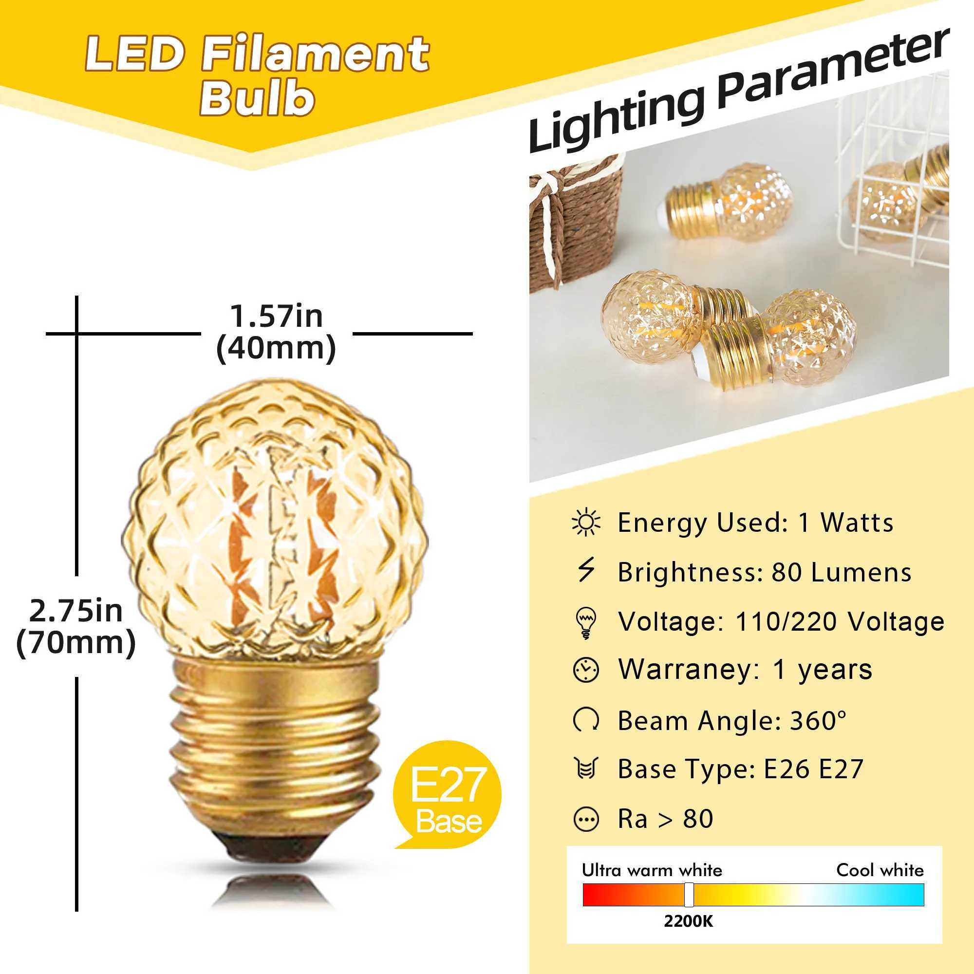 G40 E27 Low Watt 1W Led Night Bulbs Equal to 10 Watt Incandescent Bulb Dimmable Decorative Diamond Shaped Amber Glass Light Bulb C251115
