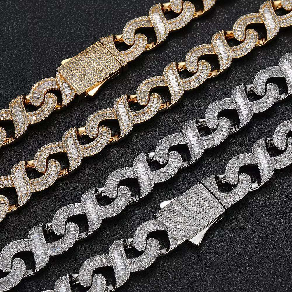 NUOYA 15mm Iced Baguetter Diamond Cuban Chain Necklace Infinite Sign Cuban Link Necklace for Women Fine Hip Hop Jewelry