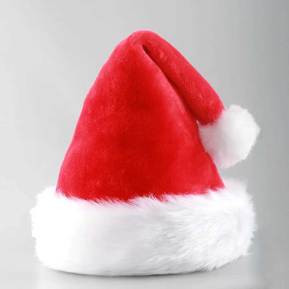 1PCS Santa Hat Boys Girls Fluffy Red Santa Hats Set With Plush Brim And Liner For Kids Christmas New Year Party Supplies Gift Y251115