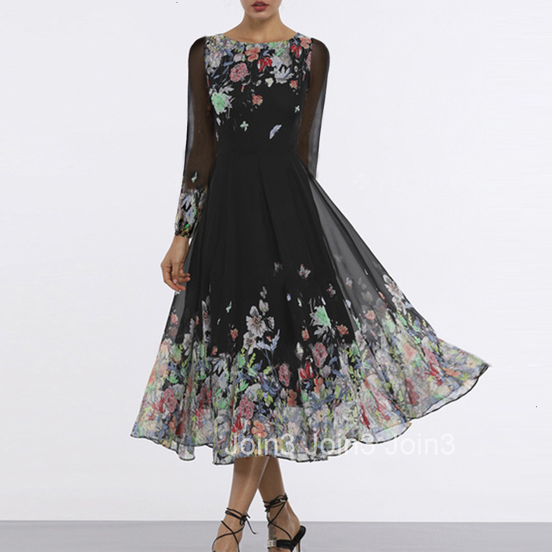 2025 New Womens Printed Dress with Sexy Hollow Out and Slim Fit Long Sleeved and Large Swing Long Skirt