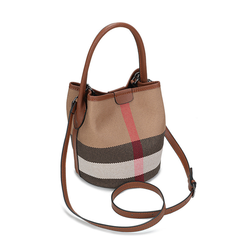 2025 New High-End Plaid Leather Bucket Baozi Mother Fashionable And Versatile Women's Bag, Hand-Held Single Shoulder Diagonal Cross Bag