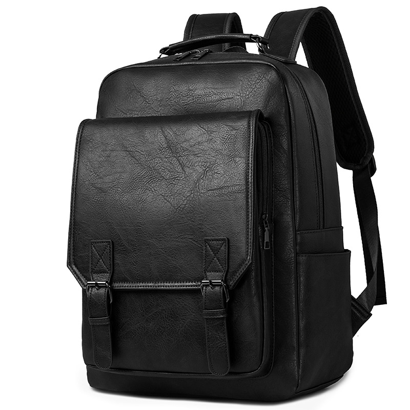 Vintage British Style Men's Backpack Large Capacity PU Leather Business Casual Commuter Laptop Trendy Student School Bag
