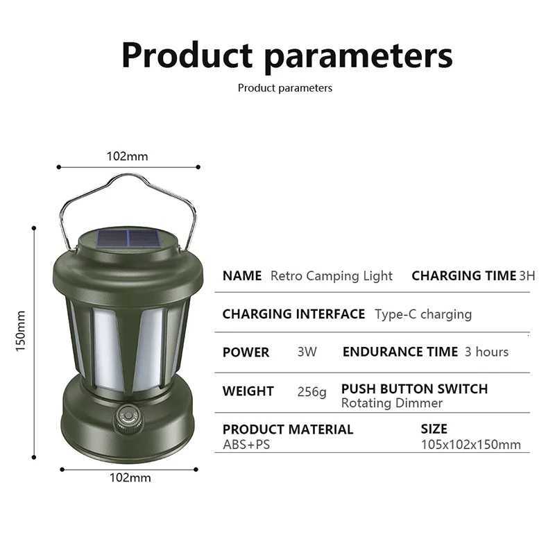 Portable Solar USB Rechargeable LED Camping Lamp Dimming of Cold and Warm Outdoor Environmental Protection Camp Tent Lantern M251115