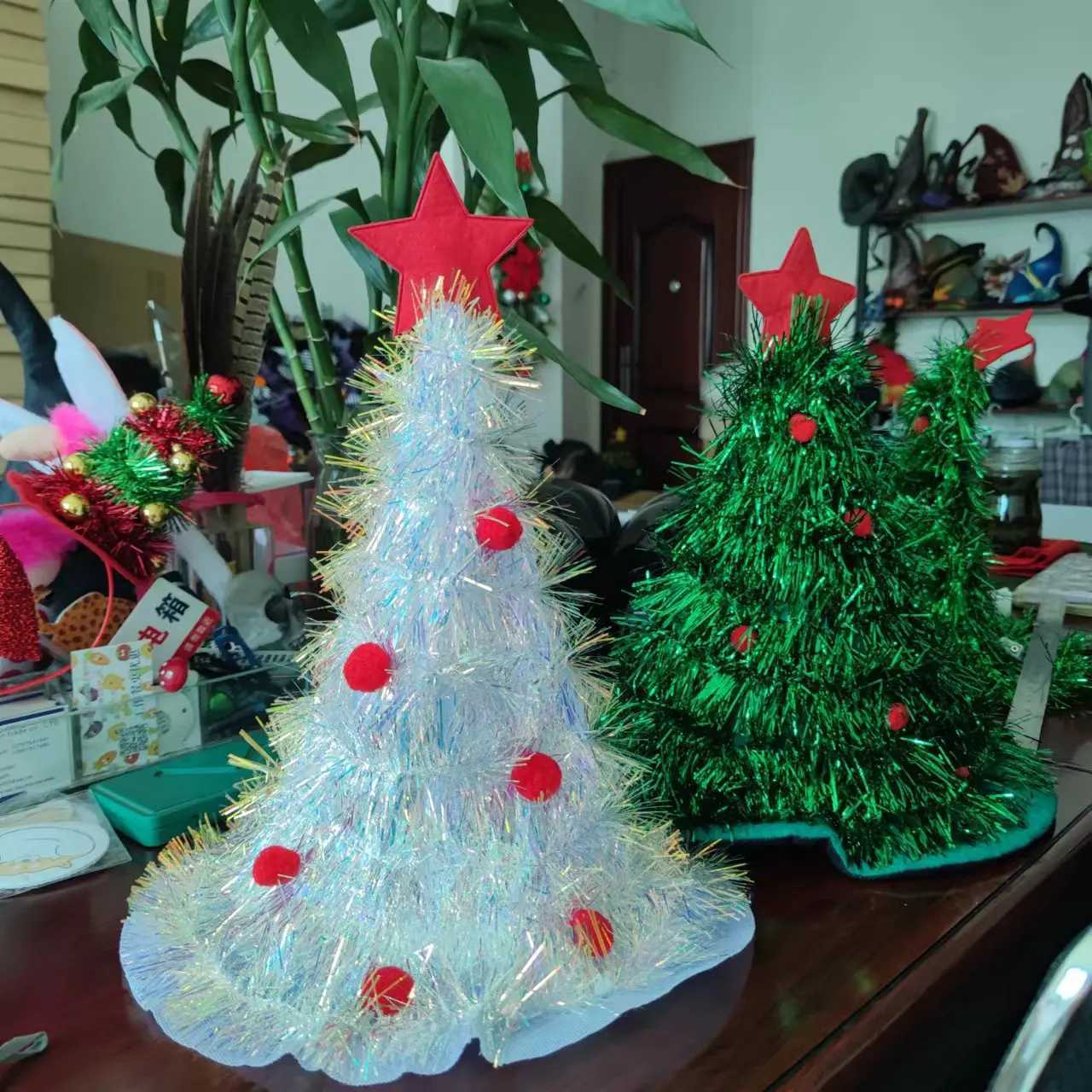 Christmas Tree Hat Non-Woven Rain Silk Hat Merry Christmas Home Decor Xmas Ornaments Navidad Party Supplies Happy New Year Y251115