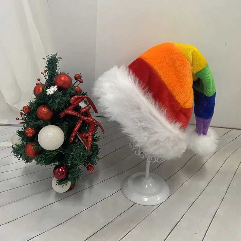Splicing Christmas Santa Hat Xmas Long Plush Holiday Red Hat For Woman And Man Unisex 2025 New Year Festive Party Supplies Gifts Y251115