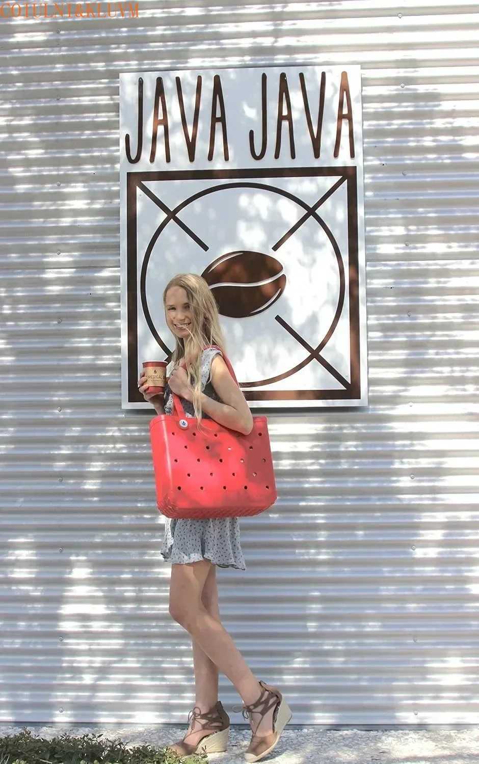 (COIULNI KLUVM) EVA bathroom basket waterproof washable pointed handbag suitable for beach swimming pool sports lightweight and durable rubber bag W25